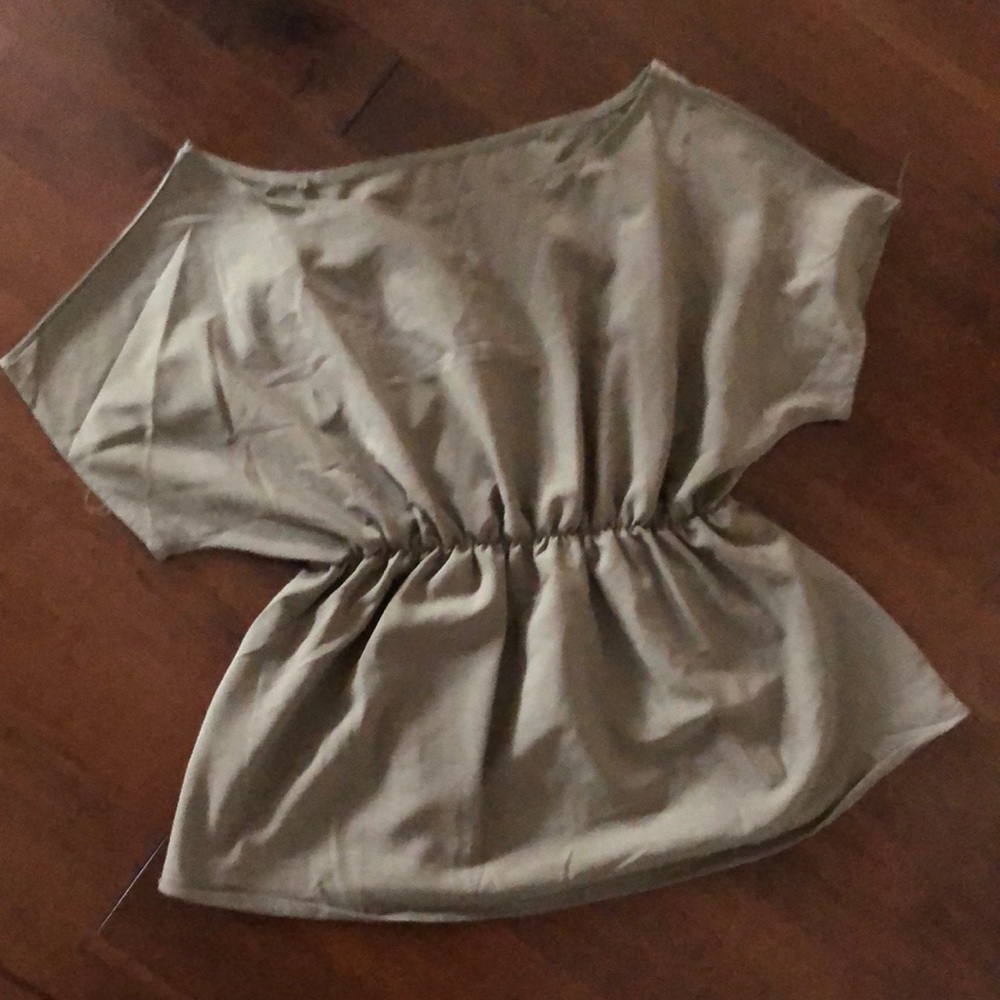 off shoulder khaki brown green top